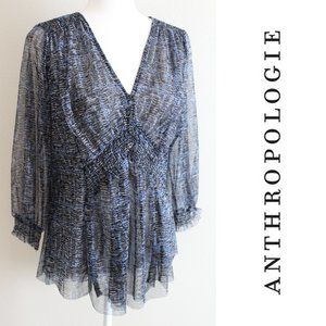 Anthropologie smocked tunic v-neck top